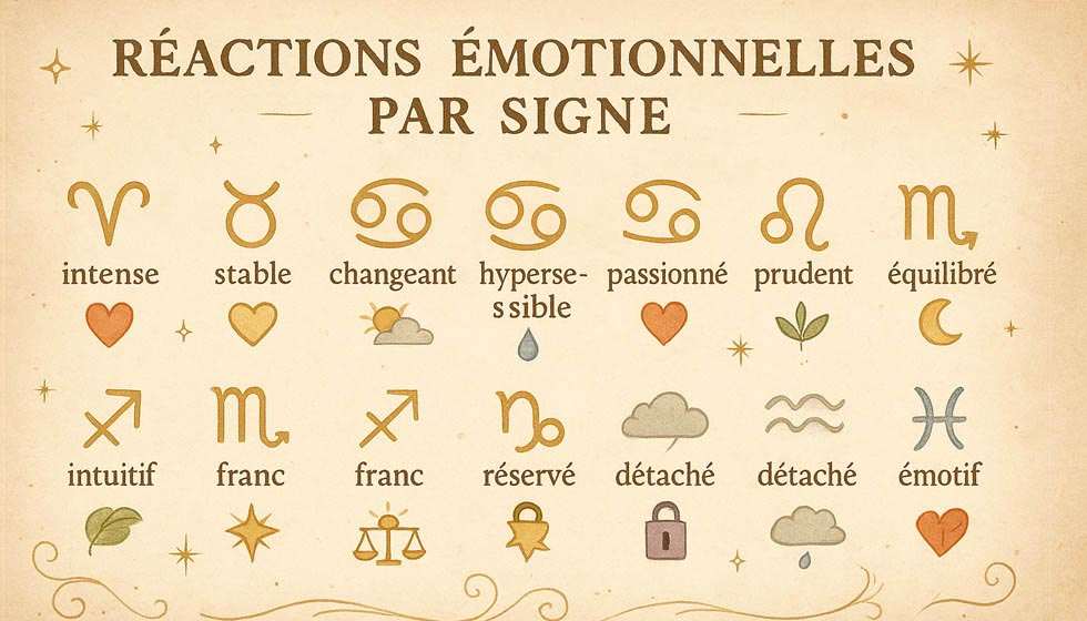Diagramme illustrant les forces et fragilités émotionnelles de chaque signe.