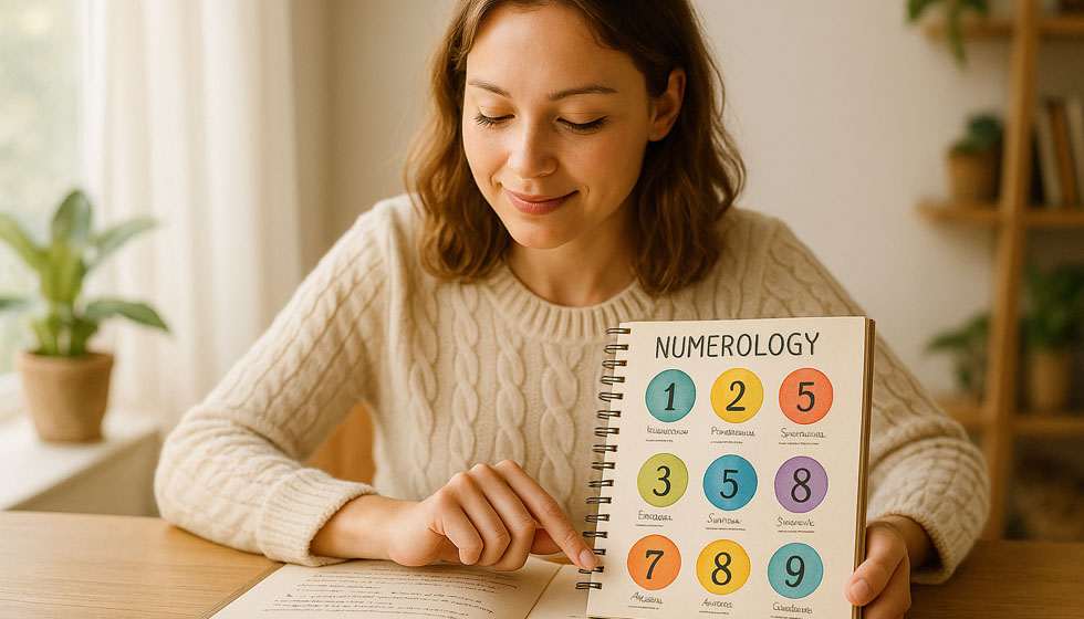 Tableau illustré des chiffres de 1 à 9 avec leurs symboliques en numérologie.