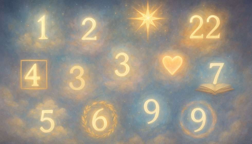 Tableau symbolique des significations des nombres d’âme de 1 à 9, 11 et 22, illustré avec des émotions associées
