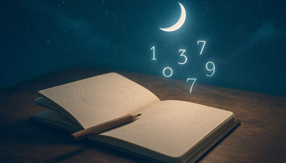Cahier d’intentions sous une nouvelle lune brillante, avec symboles numériques