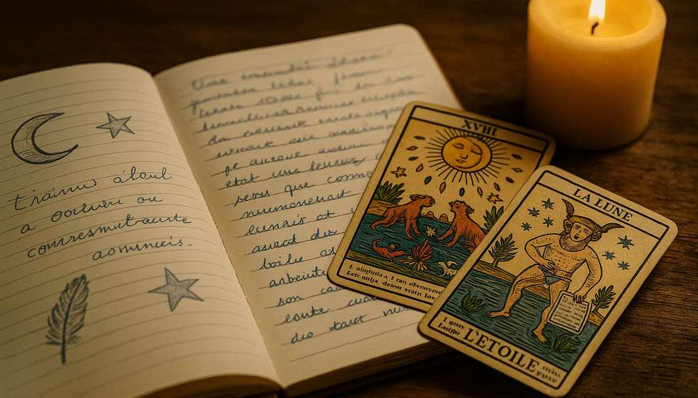 Un outil personnel pour suivre les symboles et les synchronicités entre vos rêves et vos tirages.