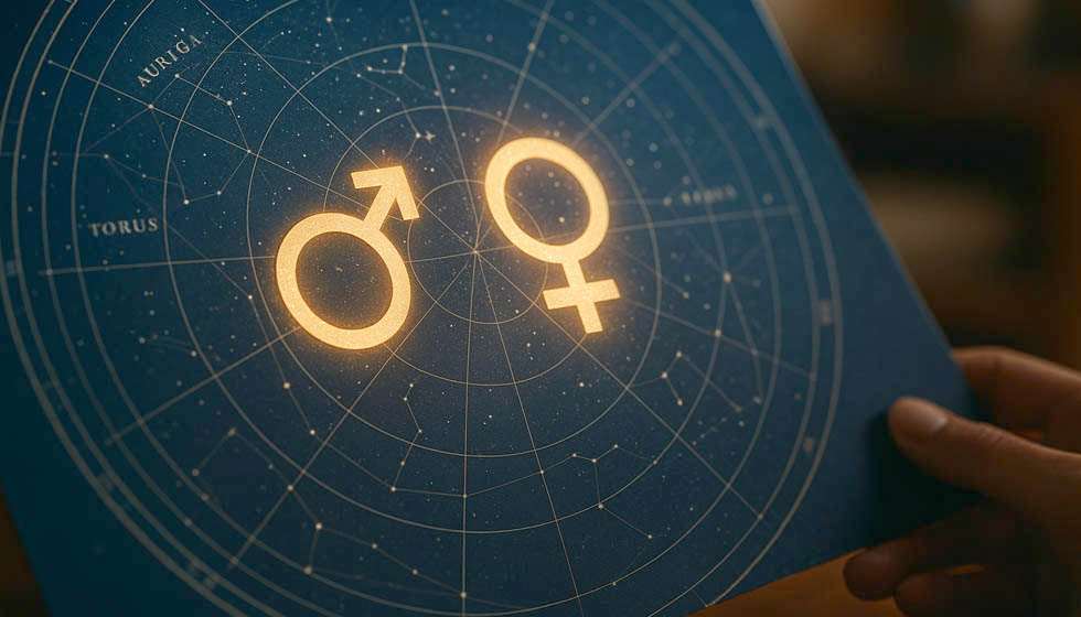 représentation symbolique de Mars et Vénus dans une carte du ciel
