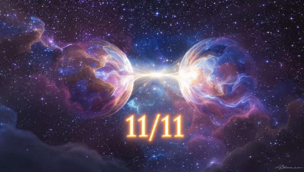 An elegant digital art rendering of the "11/11" spiritual portal or gateway, designed to convey high-vibration energy.
