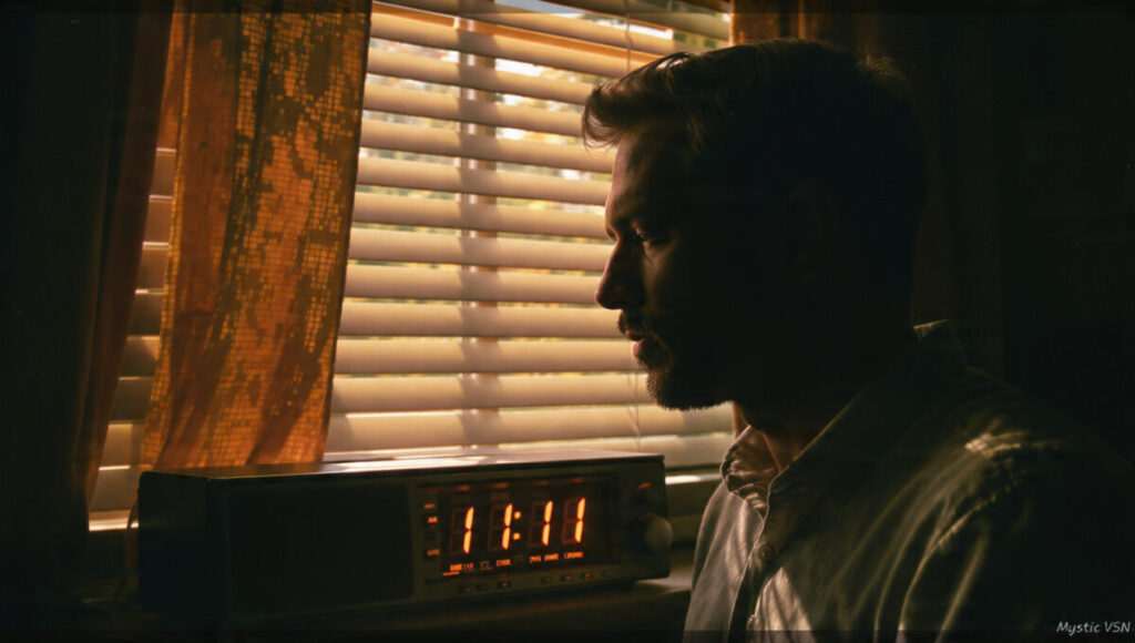 A person observing 11:11 on a clock, symbolizing the common form of synchronicity.