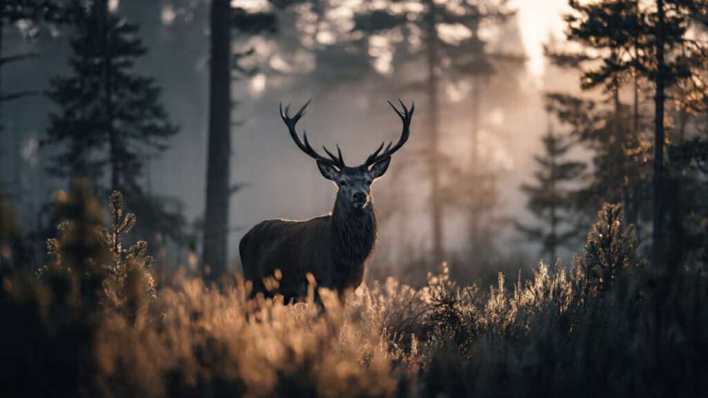 A majestic stag in a forest, a powerful example of animal messengers as synchronicity signs.