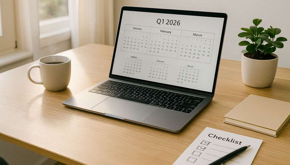 Bureau organisé avec planning 2026 pour appliquer son année personnelle.