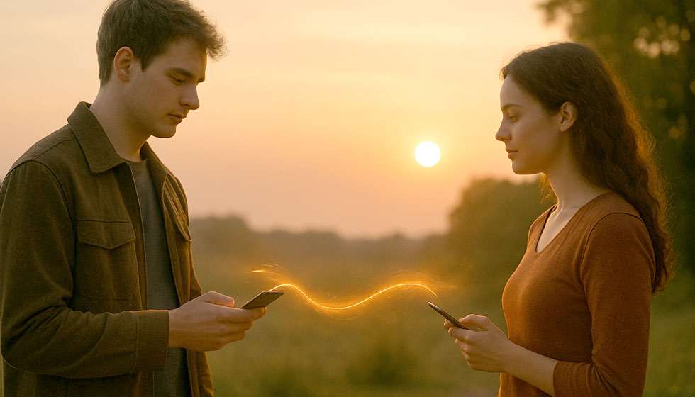 deux personnes reliées par un lien énergétique subtil au loin