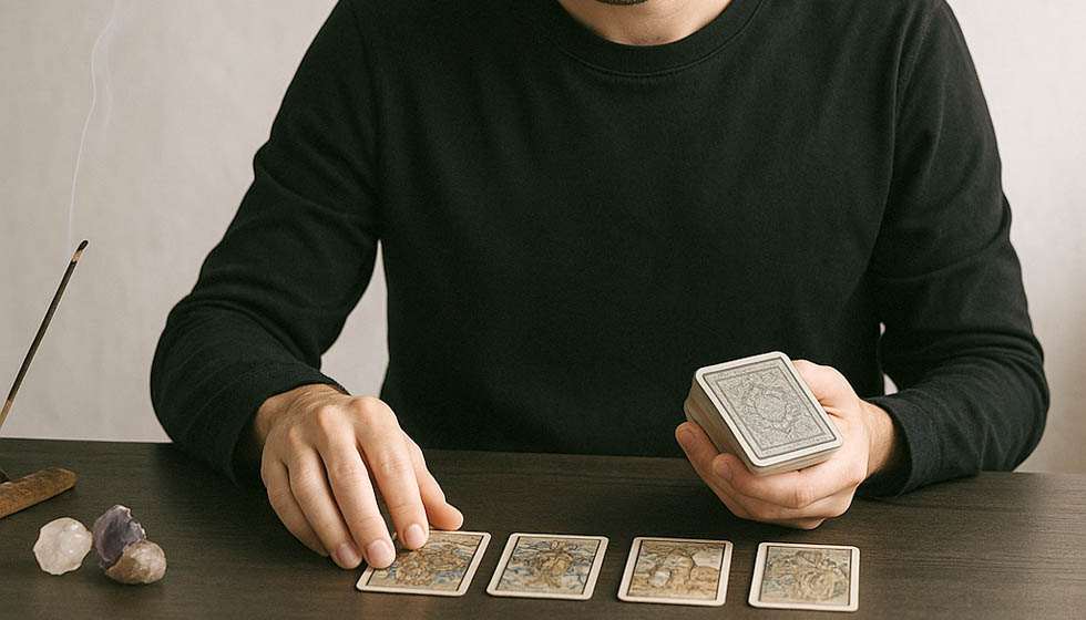 cartomancien concentré sur un tirage éthique et neutre