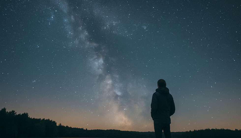 Personne regardant un ciel nocturne évoquant les transits astrologiques