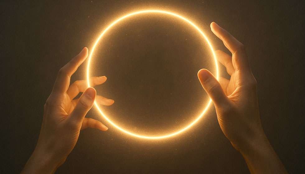 Mains formant un cercle lumineux protecteur