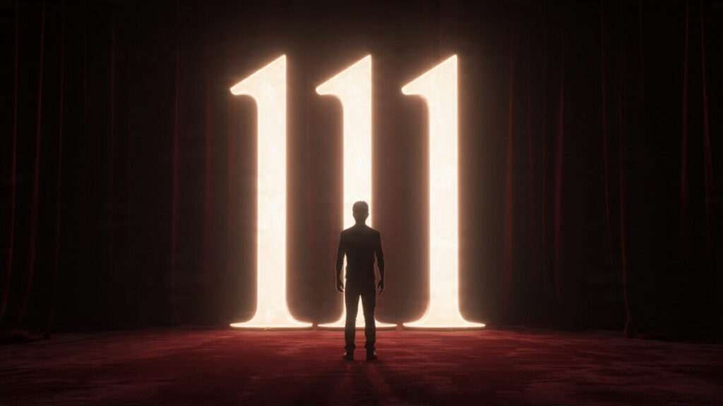 Silhouette of a person meditating on angel number 111 and spiritual alignment.