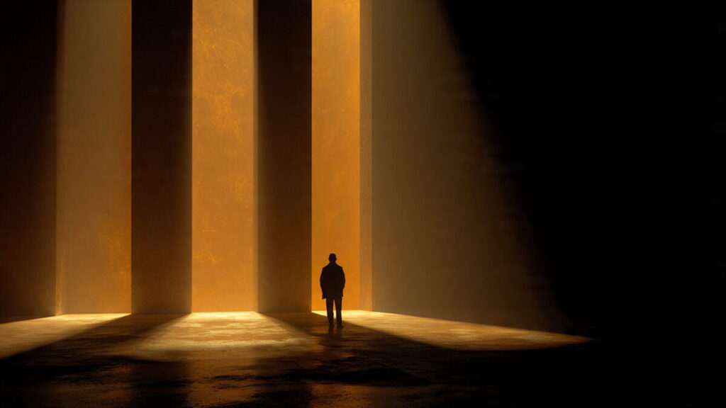 Silhouette of a person meditating on angel number 111 and spiritual alignment.