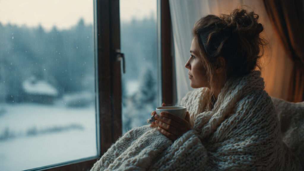 Woman resting comfortably by a window during the spiritual energy shift of the Quickening