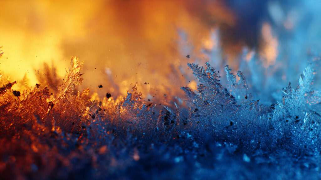 Abstract visual of fire and ice merging, representing the Leo Full Moon and Imbolc energy