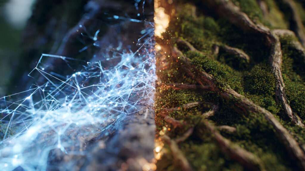 Abstract art showing the clash between electric blue Aquarius energy and grounded earthy Taurus roots