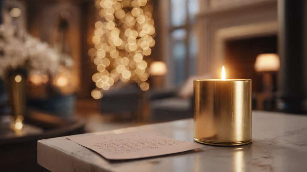 Gold candle burning on a table for Full Moon rituals February 2026