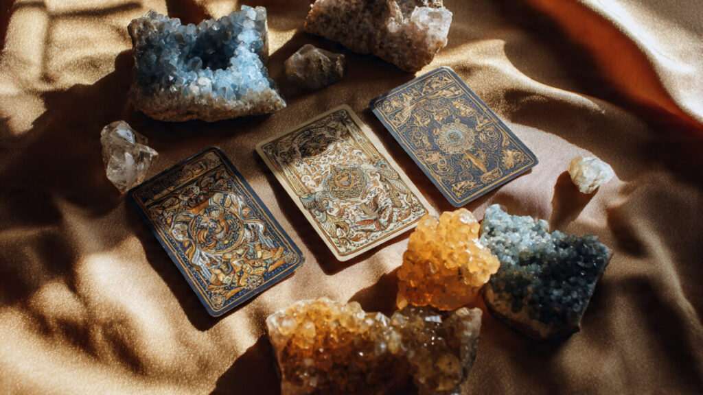 Tarot cards and citrine crystals for transmuting sadness and gaining clarity