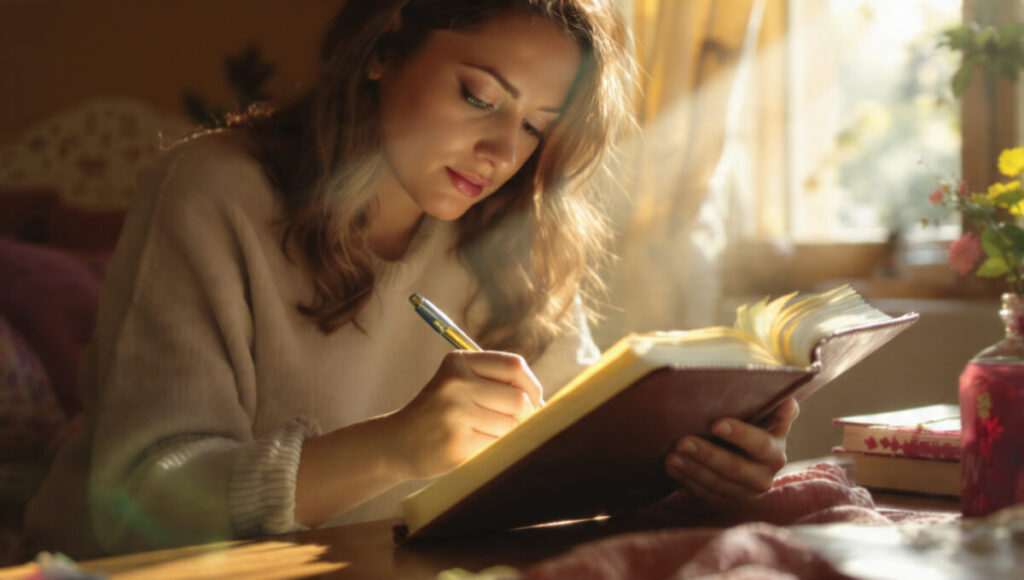 Writing in a journal to practice manifesting with the New Moon energy