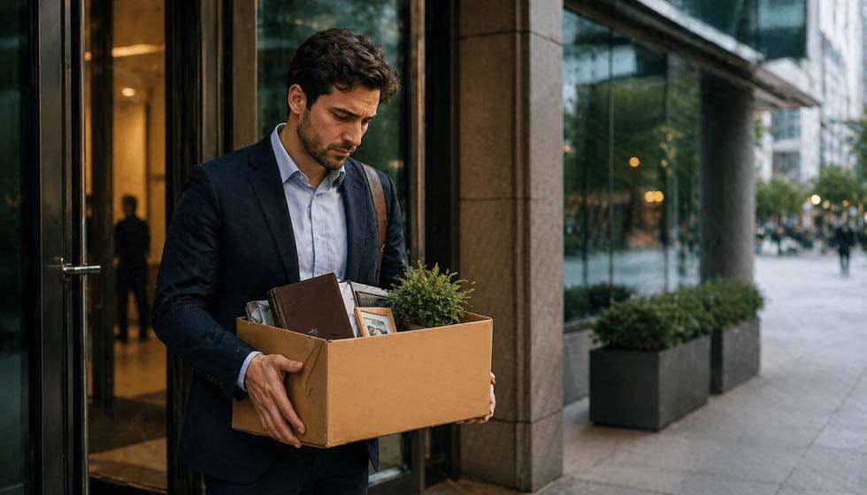 personne quittant un bureau avec un carton symbolisant une reconversion ou un changement de vie