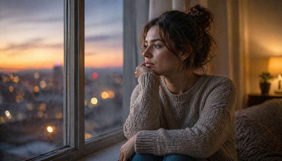 personne hésitante face à un message inattendu dans une ambiance émotionnelle floue