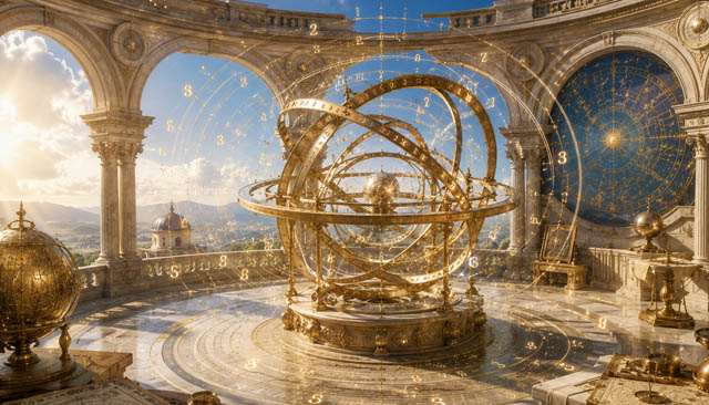 Rosace de géométrie sacrée composée de nombres lumineux symbolisant les cycles de vie