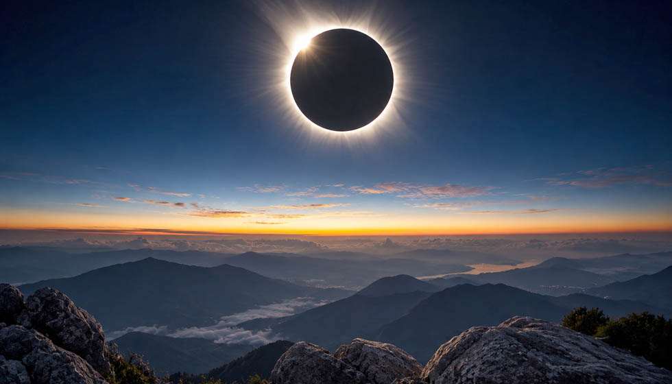 Éclipse solaire totale observée lors de la Nouvelle Lune du 12 août 2026