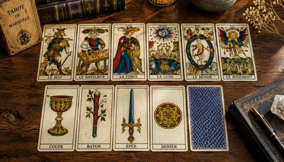 Les arcanes majeurs et mineurs du Tarot de Marseille illustrent un langage symbolique cohérent.