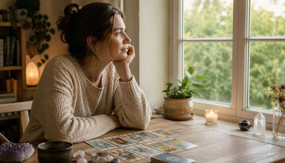 personne réalisant le sens d’un tirage tarot plus tard