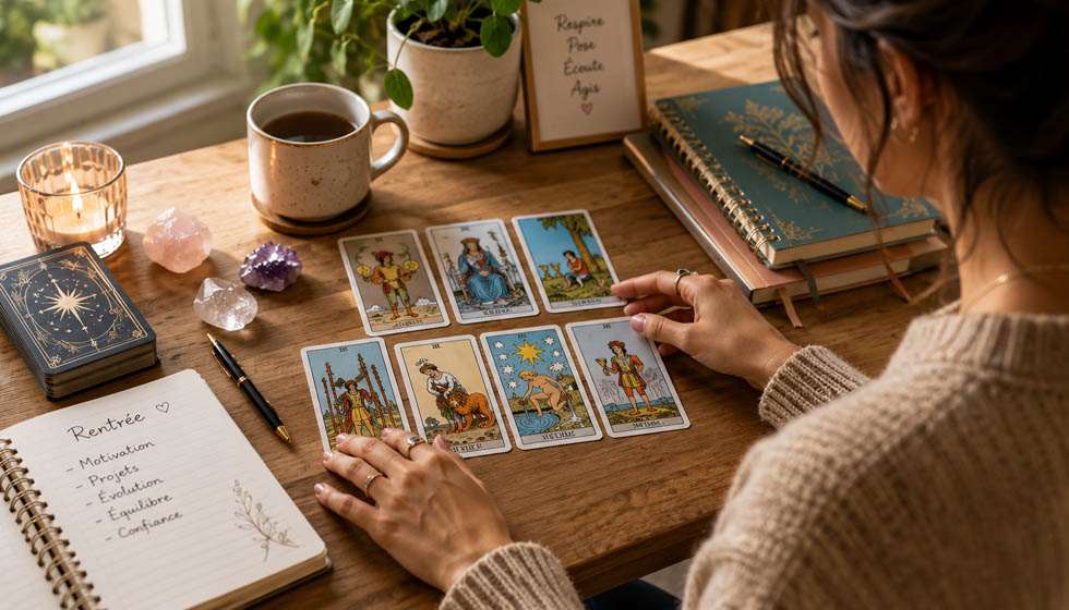 Personne réalisant un tirage de tarot avant sa rentrée professionnelle