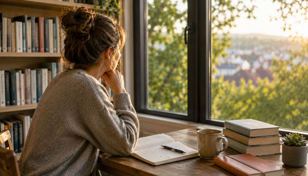 Personne réfléchissant calmement avant d'interpréter une situation