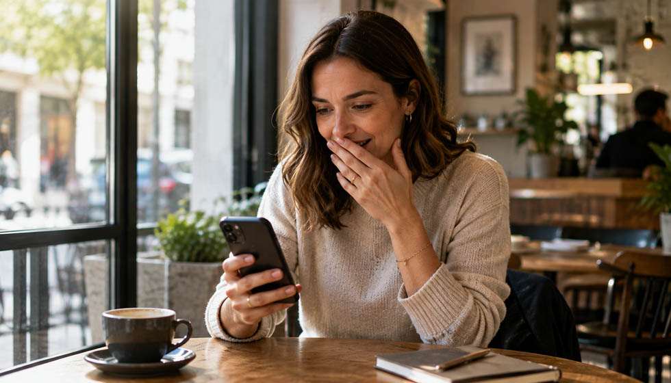 Personne découvrant le message d'un proche quelques instants après avoir pensé à lui