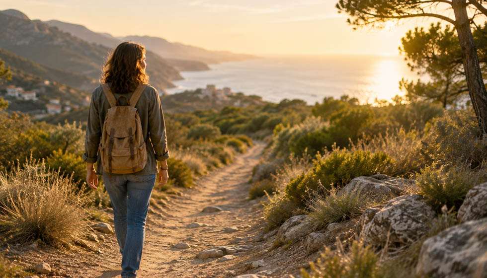 Personne avançant seule dans un paysage lumineux après une rencontre ayant marqué une étape de sa vie