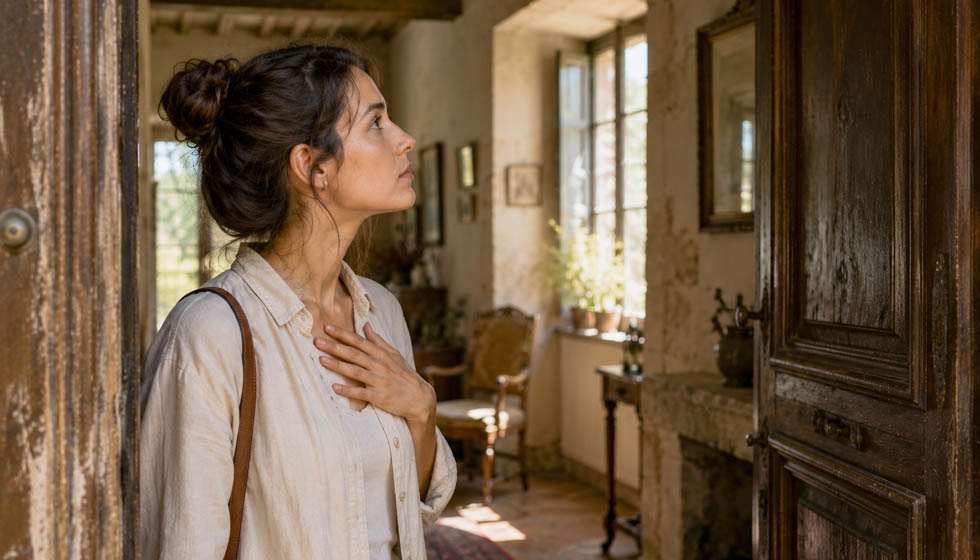 Personne ressentant une atmosphère particulière en entrant dans une maison ancienne