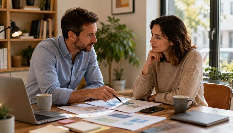 Deux personnes échangeant autour d'un projet pour trouver un compromis équilibré